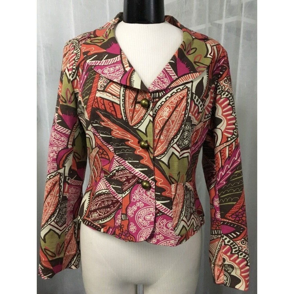 Worth Women's Blazer New York Floral Multi-color 3 Button Lined Blazer Size 6